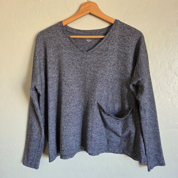 Eileen Fisher Organic Cotton Hemp Melange V-Neck Boxy Top Grey Size PS Oversized - Picture 1 of 9
